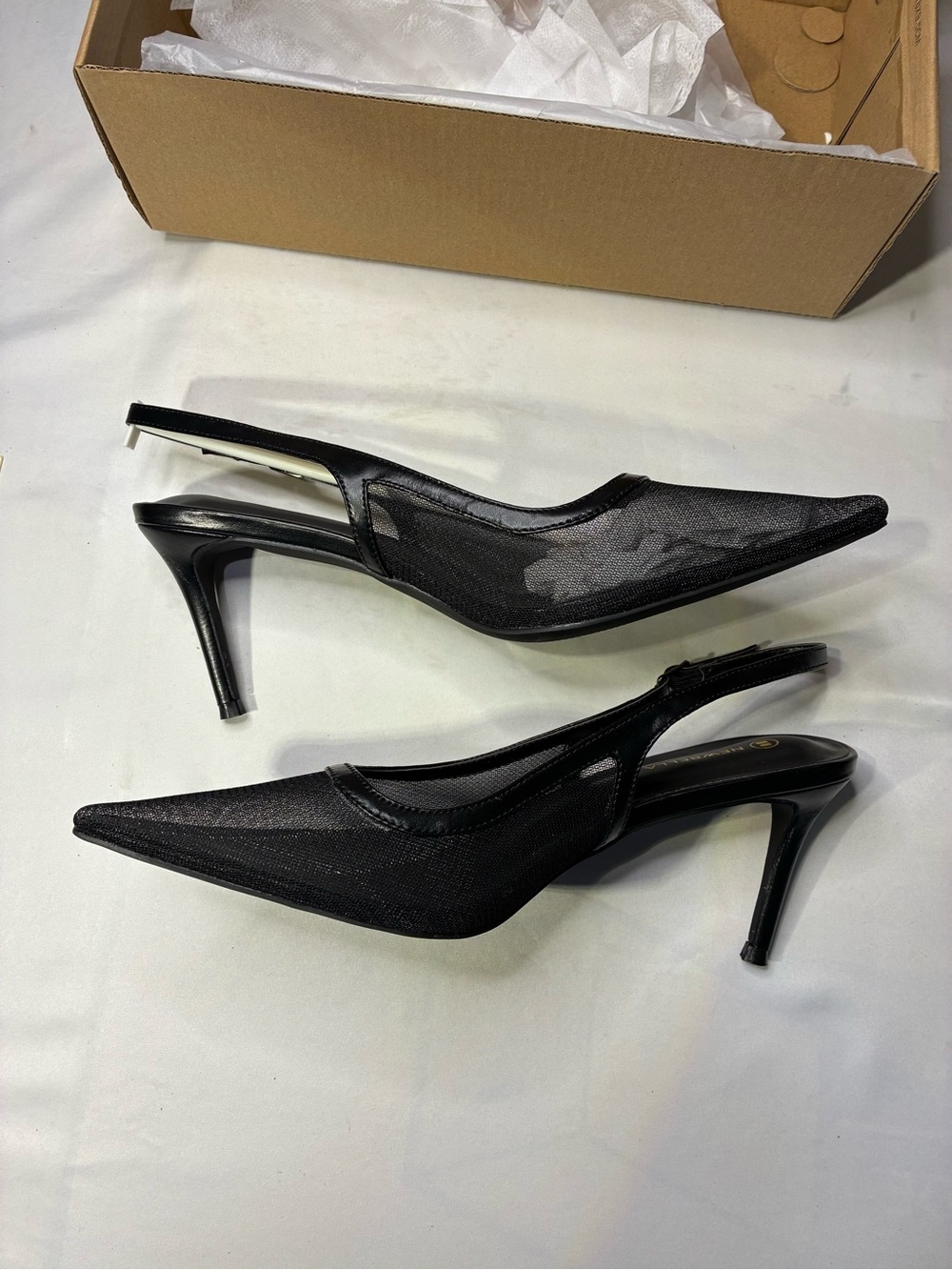 New Black Mesh Slingback Heels 7.5 Sheer Capsule Newbella Posh Corporatechic